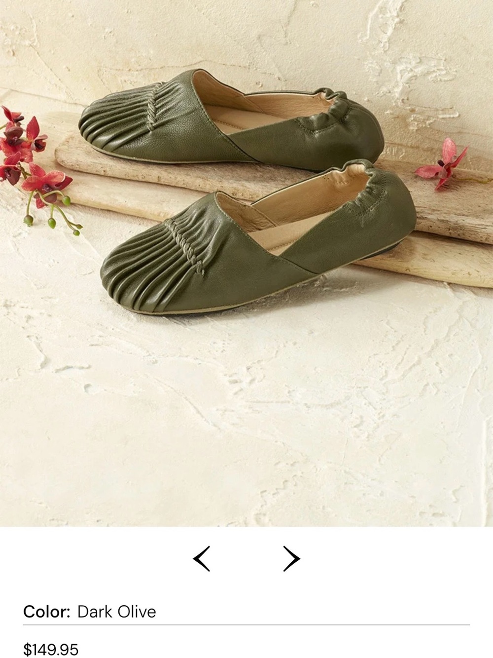 Chocolat Blu Women's Dark Olive Pleated Leather Slip-On Flats